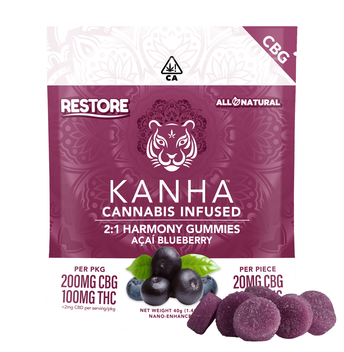 Kanha - Harmony Acai Blueberry 2:1 CBG Gummies